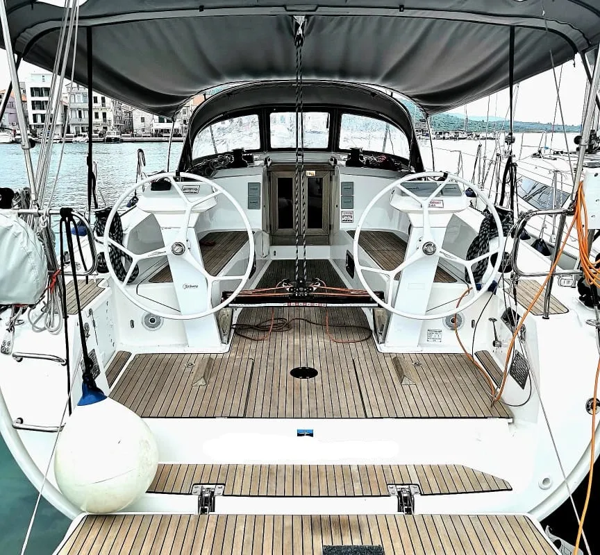 Cockpit of China Girl, a Bavaria Cruiser 41S sailboat at Pirovac, Croatia