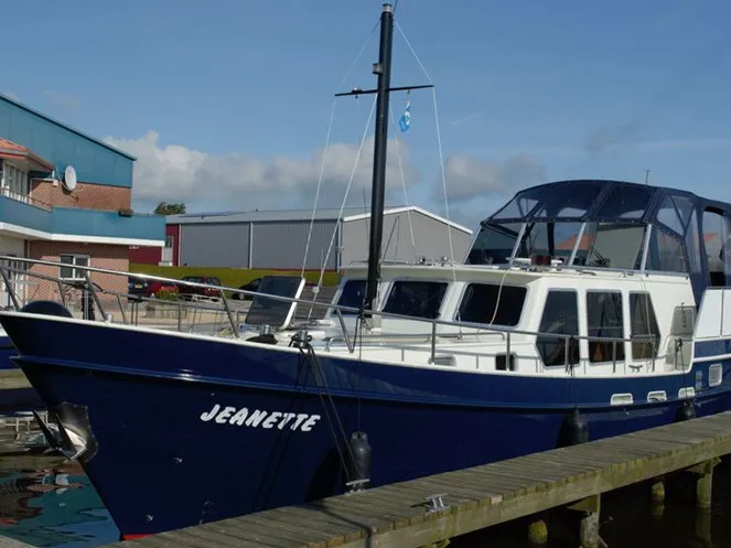 Exterior view of Jeanette, a De Drait Kotterjacht 12.2 GL motorboat at Woudsend, Netherlands