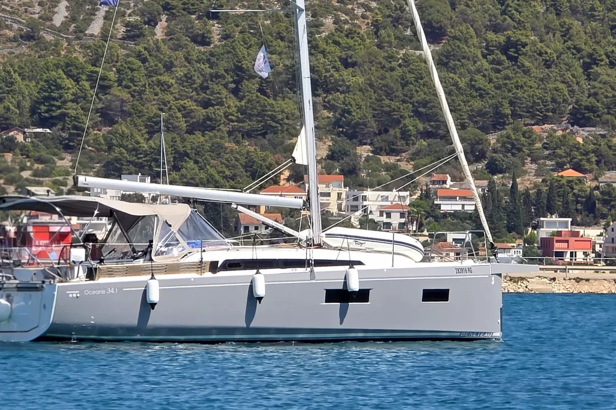 Exterior view of Loy, a Beneteau Oceanis 34.1 sailboat at Općina Rogoznica, Croatia