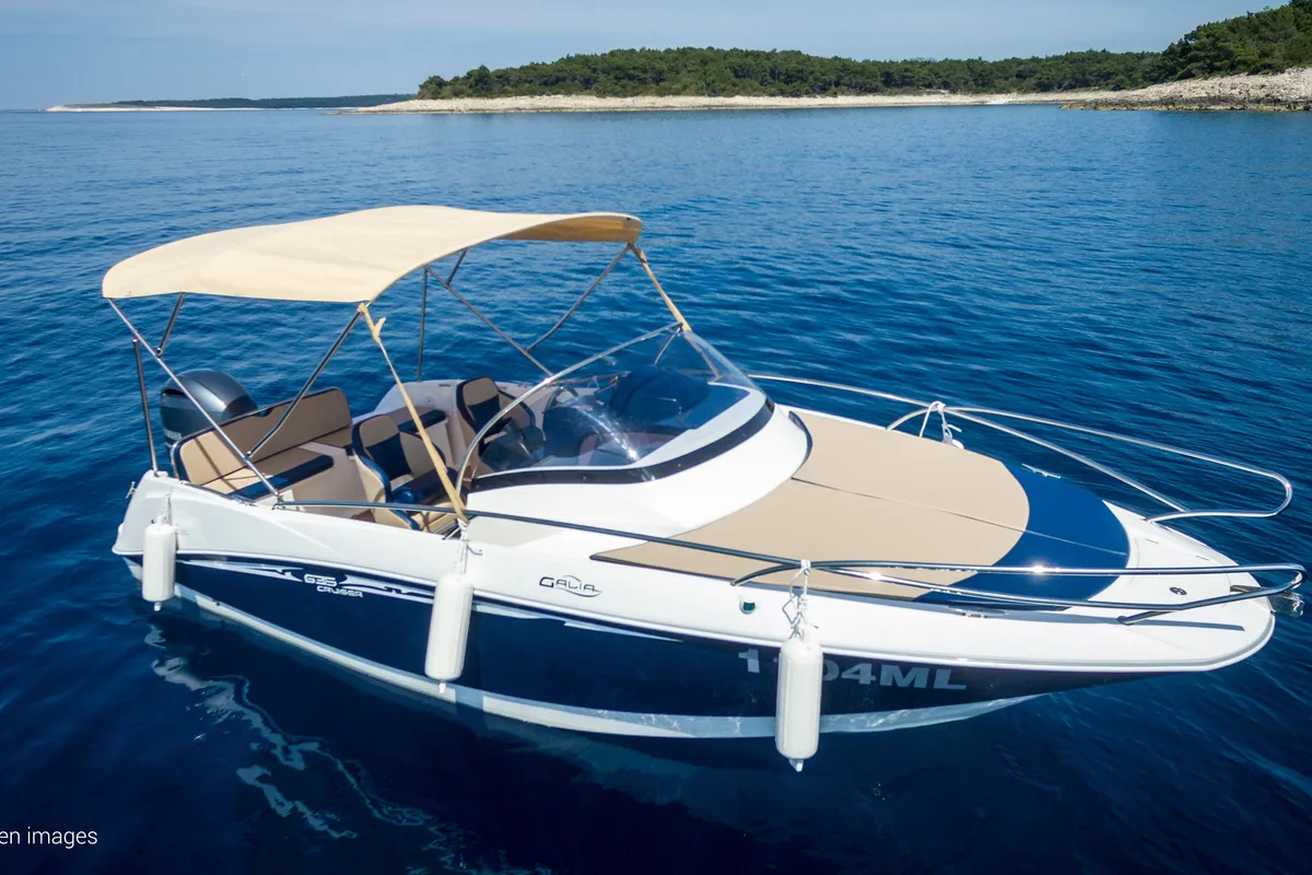 Exterior view of Galeon Galia 630, a motorboat at Mali Lošinj, Croatia