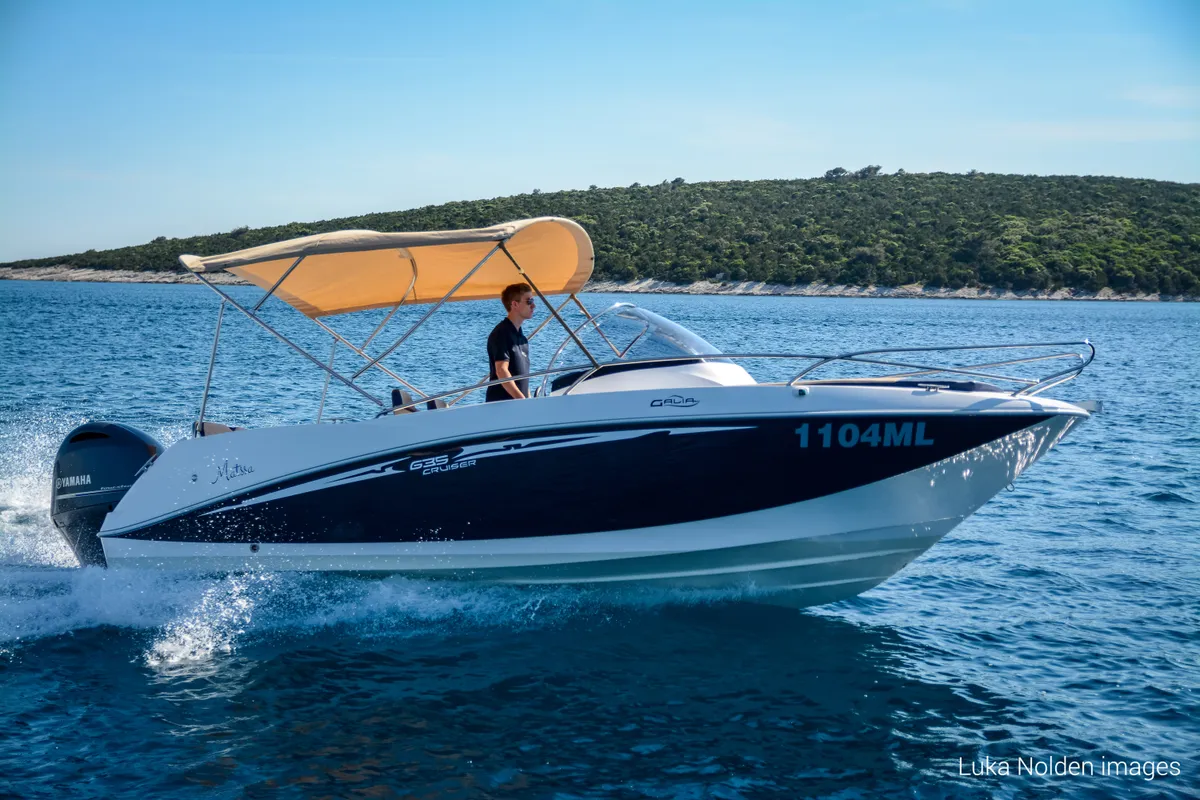 Exterior view of Galeon Galia 630, a motorboat at Mali Lošinj, Croatia