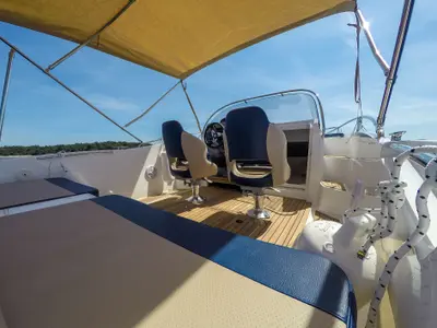 Deck of Galeon Galia 630, a motorboat at Mali Lošinj, Croatia