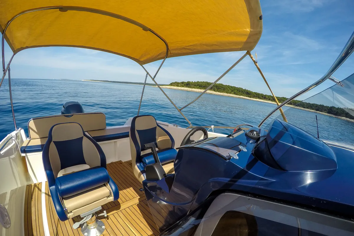 Cockpit of Galeon Galia 630, a motorboat at Mali Lošinj, Croatia