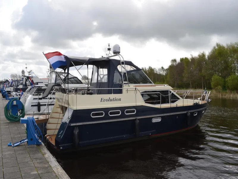 Exterior view of Evolution, a De Drait Reline 1260 motorboat at Drachten, Netherlands