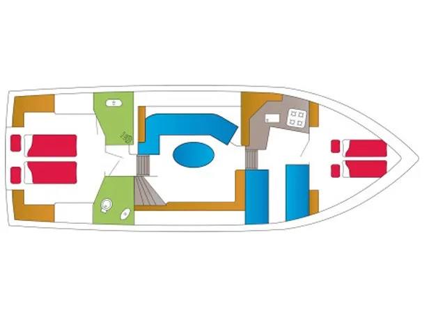 Cabin on Evolution, a De Drait Reline 1260 motorboat at Drachten, Netherlands
