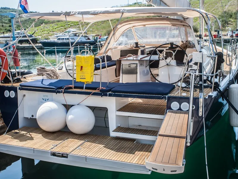 Deck of Kazka, a Dufour Exclusive 56 sailboat at Primošten, Croatia