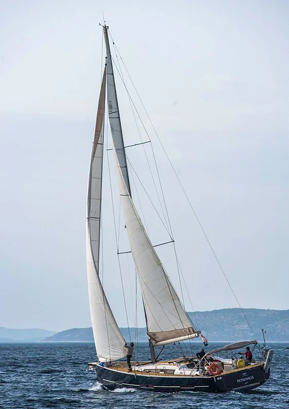 Exterior view of Kazka, a Dufour Exclusive 56 sailboat at Primošten, Croatia