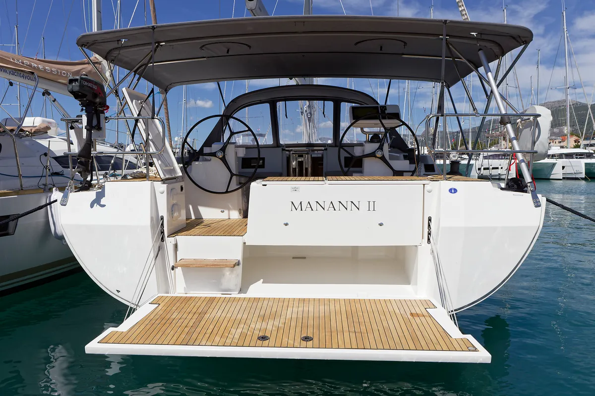Exterior view of Manann II, a Bavaria C45 sailboat at Grad Kaštela, Croatia