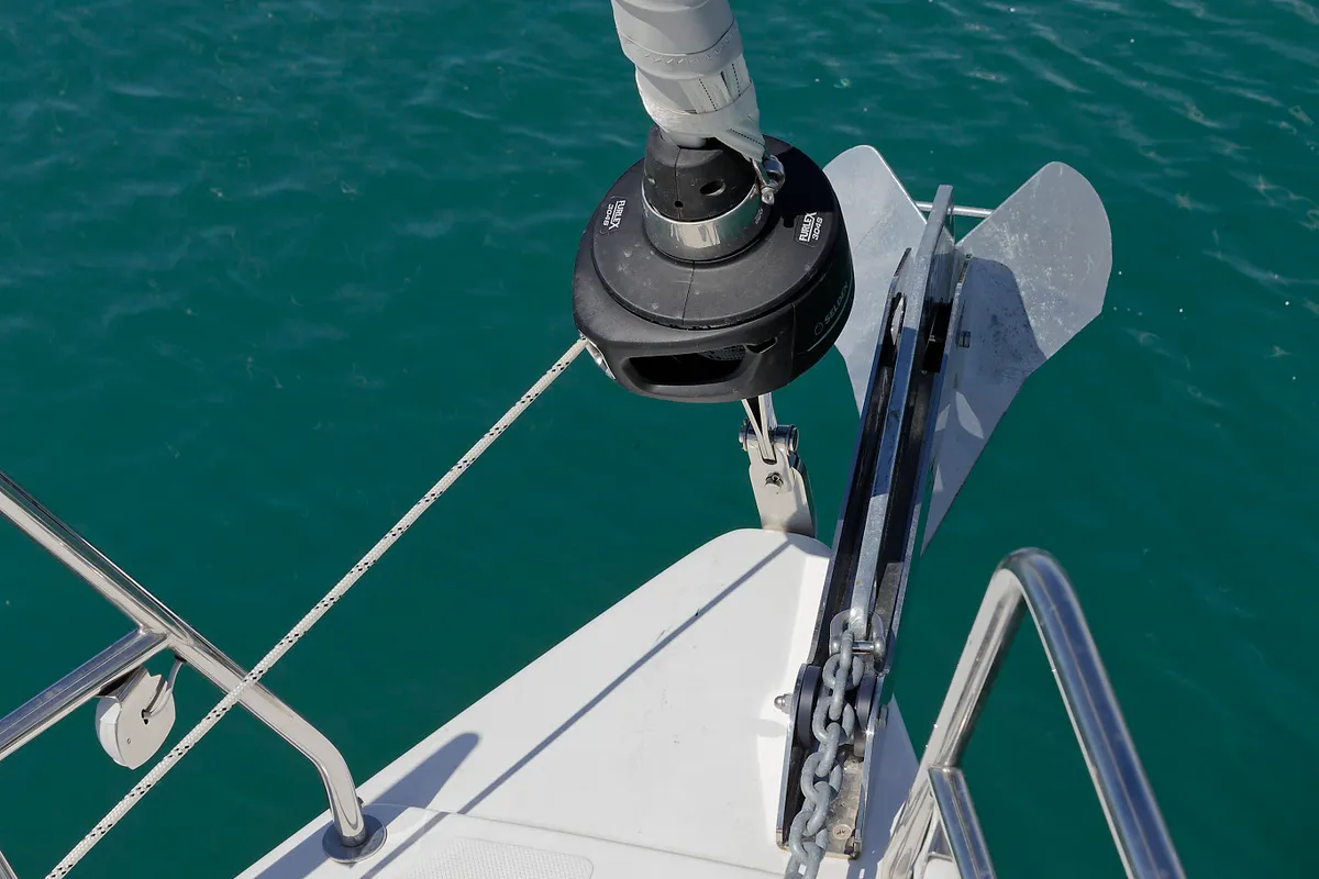 Manann II, a Bavaria C45 sailboat at Grad Kaštela, Croatia