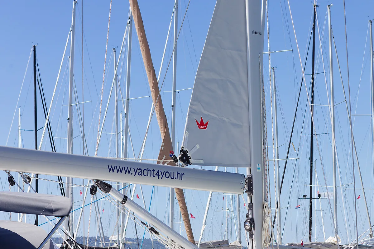 Manann II, a Bavaria C45 sailboat at Grad Kaštela, Croatia