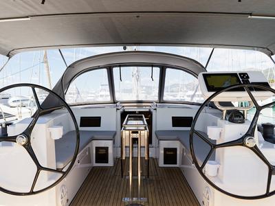 Cockpit of Manann II, a Bavaria C45 sailboat at Grad Kaštela, Croatia