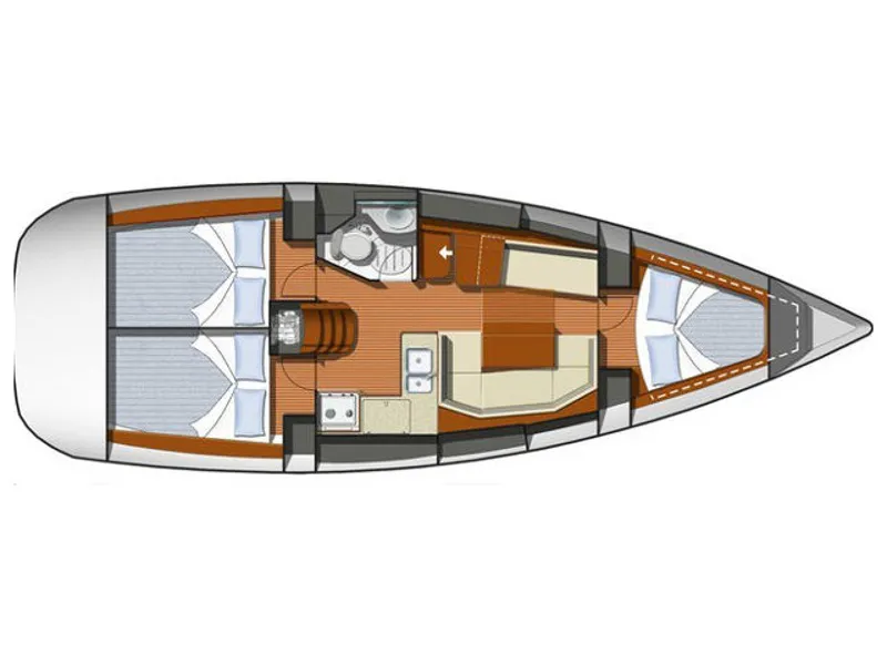 Floor plan of Bilis, a Jeanneau Sun Odyssey 36i sailboat at Municipal Unit of Lefkada, Greece