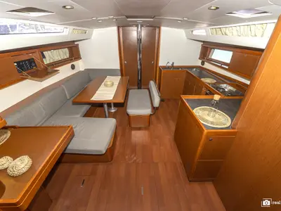 Galley of Anthea, a Beneteau Oceanis 48 sailboat at Puntone di Scarlino, Italy