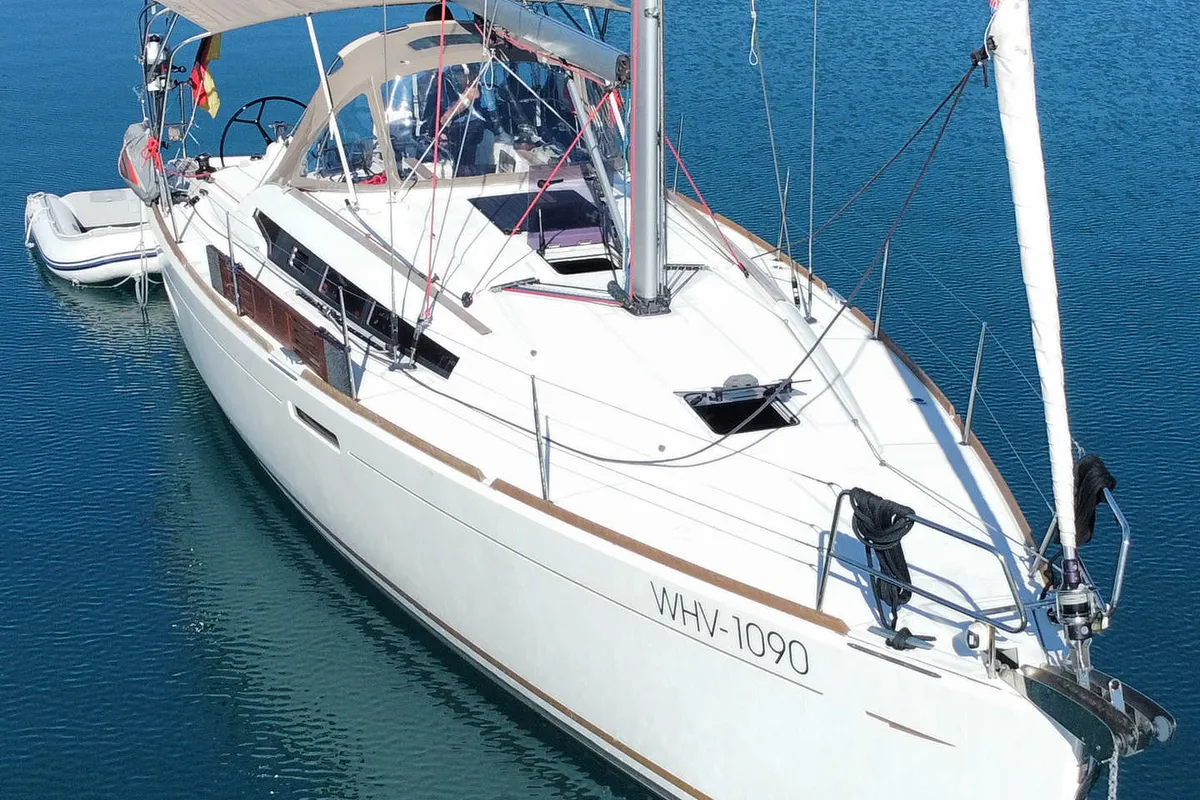 Exterior view of Tina, a Jeanneau Sun Odyssey 389 sailboat at Grad Pula, Croatia