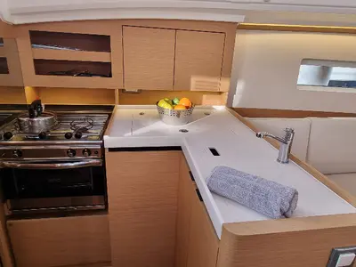 Galley of Sunny, a Jeanneau Sun Odyssey 380 sailboat at Vallauris, France