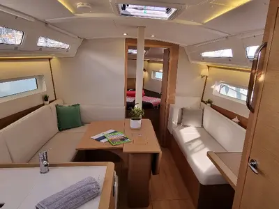 Salon of Sunny, a Jeanneau Sun Odyssey 380 sailboat at Vallauris, France