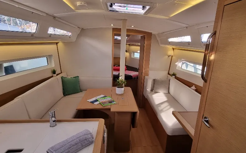 Salon of Sunny, a Jeanneau Sun Odyssey 380 sailboat at Vallauris, France