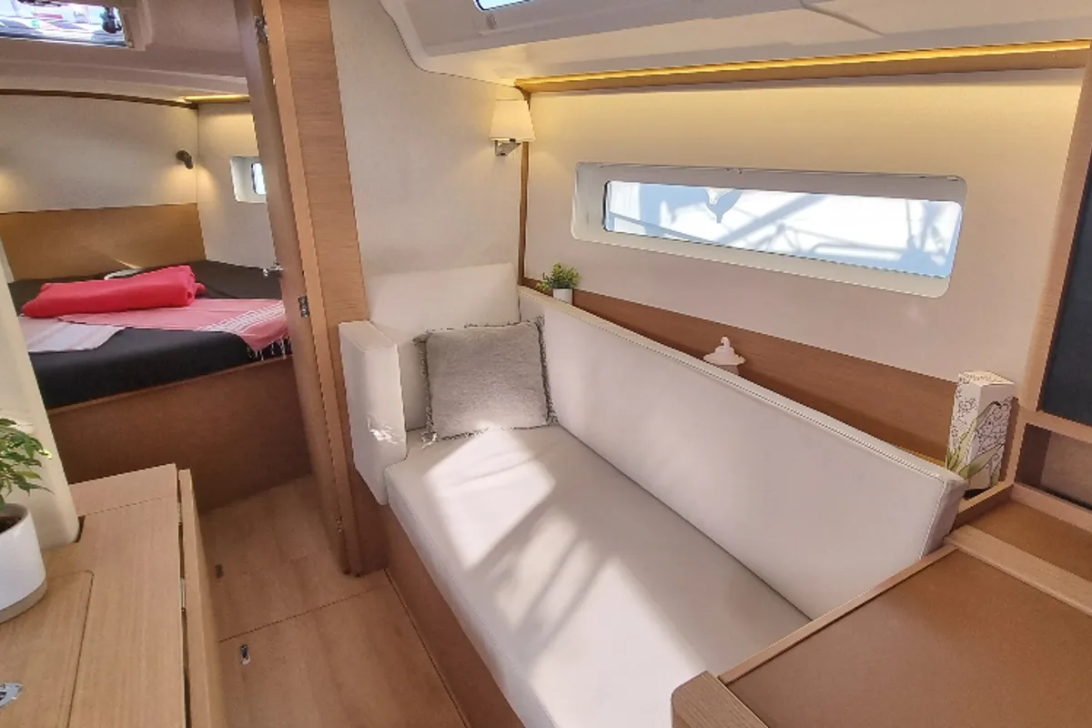 Salon of Sunny, a Jeanneau Sun Odyssey 380 sailboat at Vallauris, France