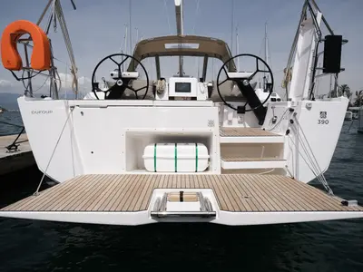Deck of Paris, a Dufour 390 sailboat at Fethiye, Turkey
