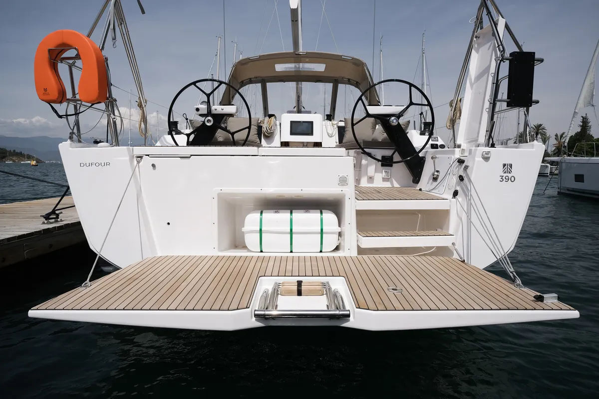Deck of Paris, a Dufour 390 sailboat at Fethiye, Turkey
