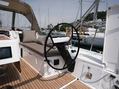 Cockpit of Paris, a Dufour 390 sailboat at Fethiye, Turkey