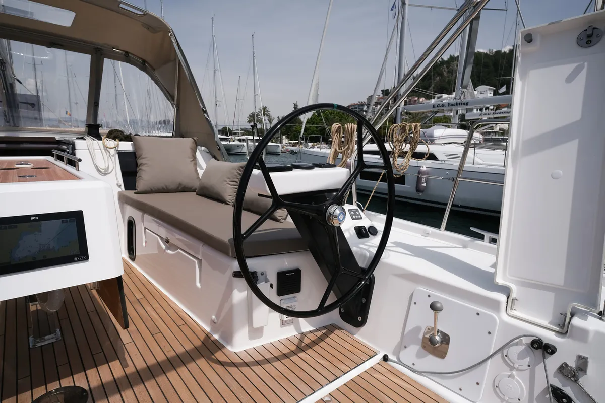 Cockpit of Paris, a Dufour 390 sailboat at Fethiye, Turkey