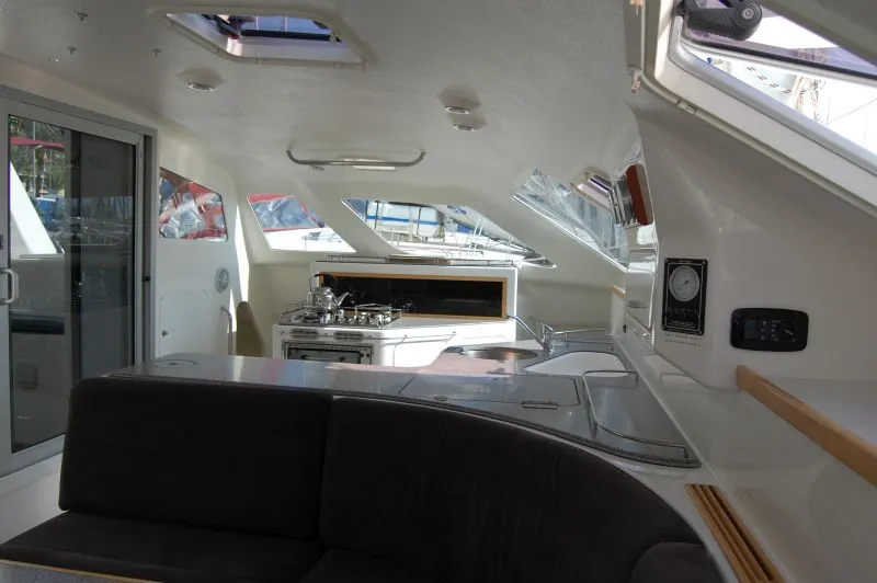 Salon of Alboran Ron Punch (Majorca), a Voyage 440 catamaran at es Jonquet, Spain