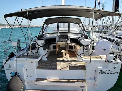 Cockpit of Pearl Dreams, a Beneteau Oceanis 51.1 sailboat at Općina Sukošan, Croatia