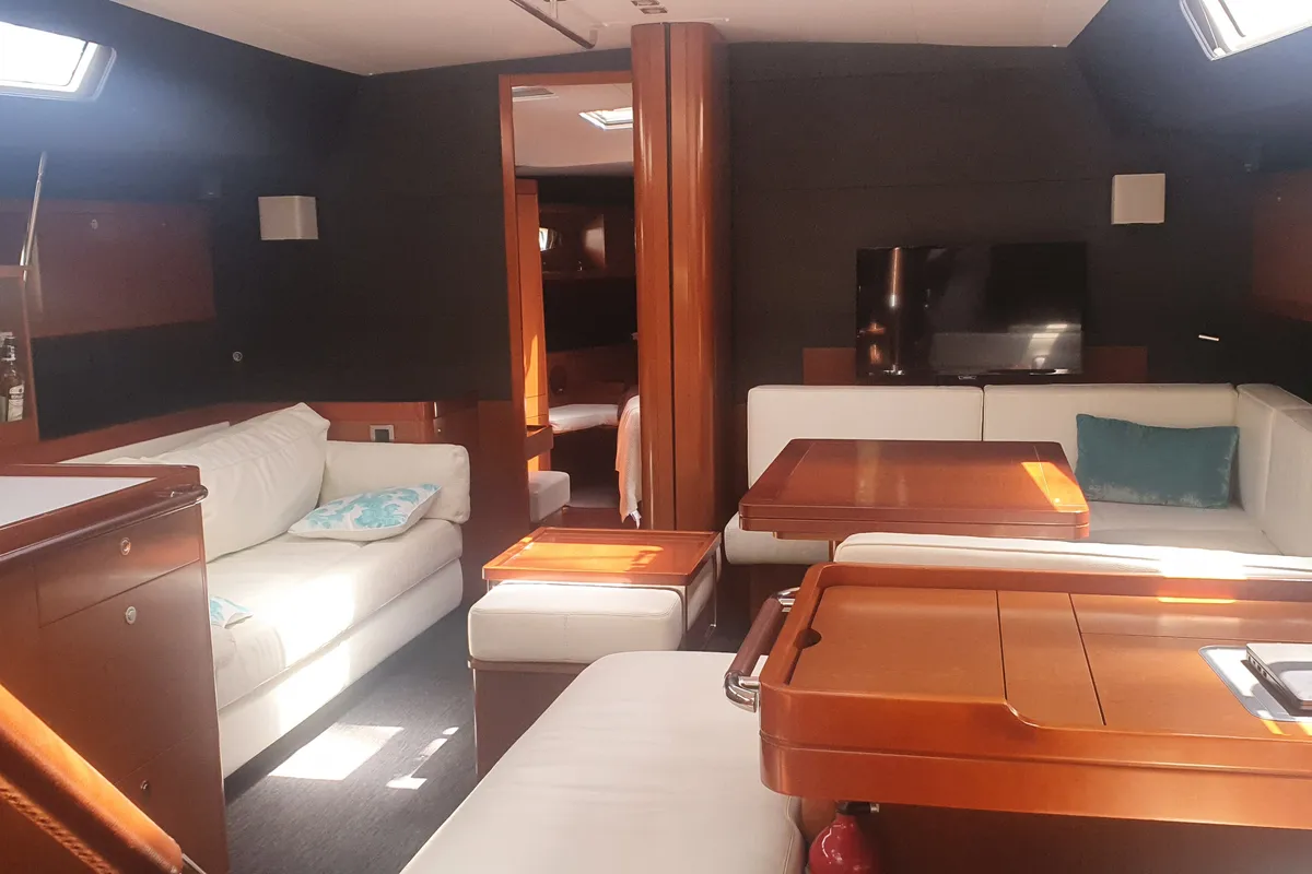 Salon of Premium +, a Beneteau Oceanis 60 sailboat at Municipal Unit of Lefkada, Greece