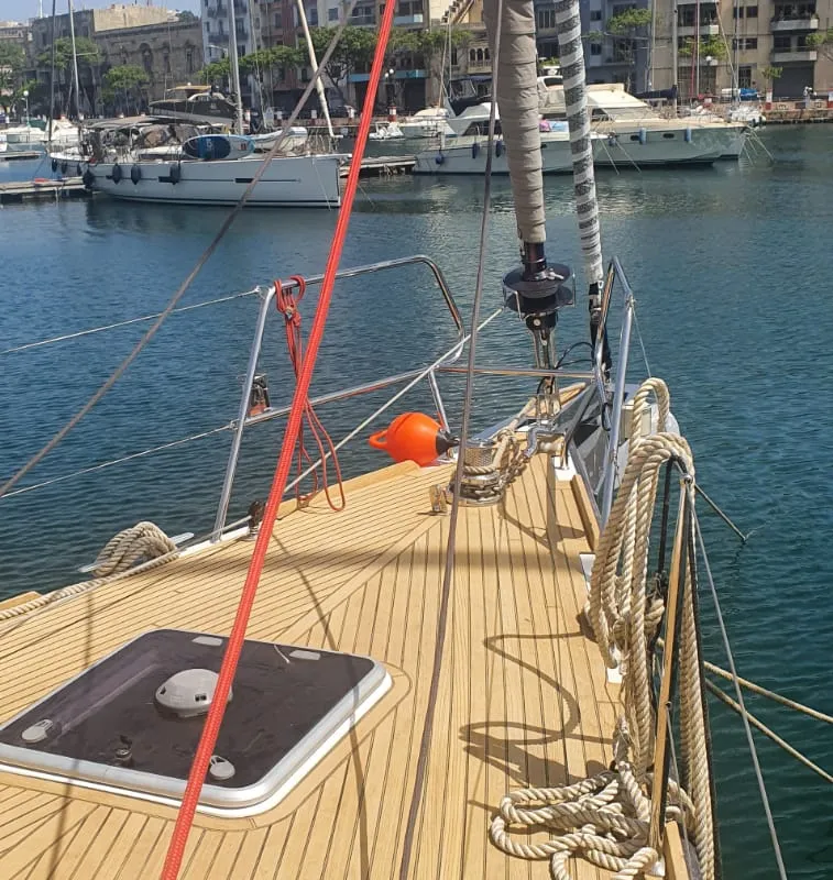 Deck of Premium +, a Beneteau Oceanis 60 sailboat at Municipal Unit of Lefkada, Greece