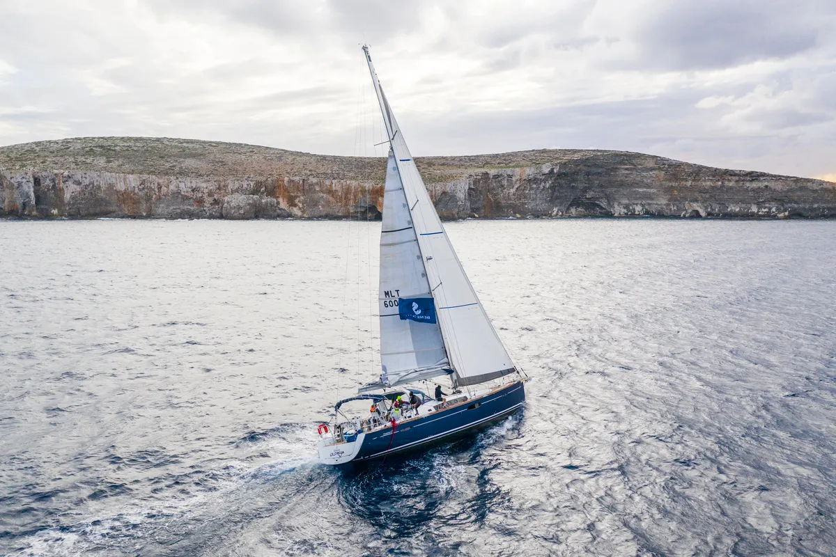 Deck of Premium +, a Beneteau Oceanis 60 sailboat at Municipal Unit of Lefkada, Greece