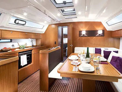 Salon of AF-B46C, a Bavaria Cruiser 46 sailboat at Athens, Greece
