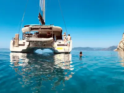 Exterior view of Forward Cabin #2, a Lagoon 42 catamaran at Municipal Unit of Lefkada, Greece