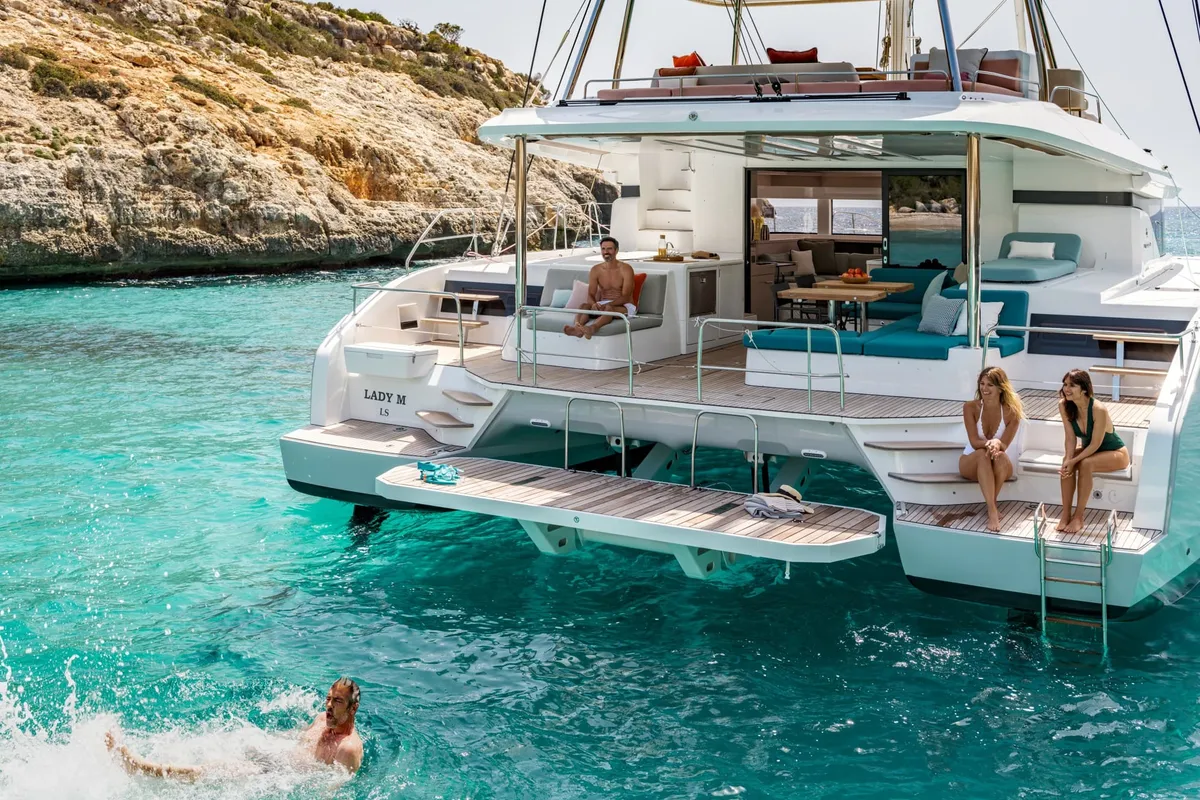Exterior view of Premium +, a Lagoon 55 catamaran at Trapani, Italy