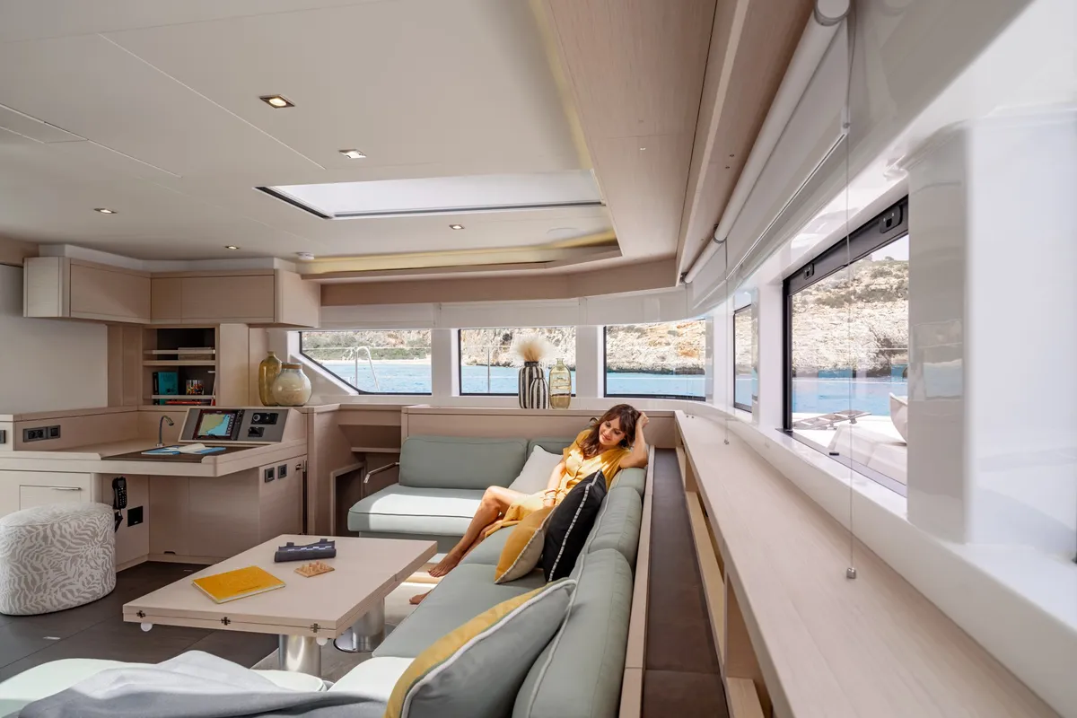 Salon of Premium +, a Lagoon 55 catamaran at Trapani, Italy