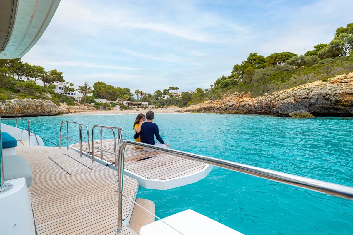 Deck of Premium +, a Lagoon 55 catamaran at Trapani, Italy
