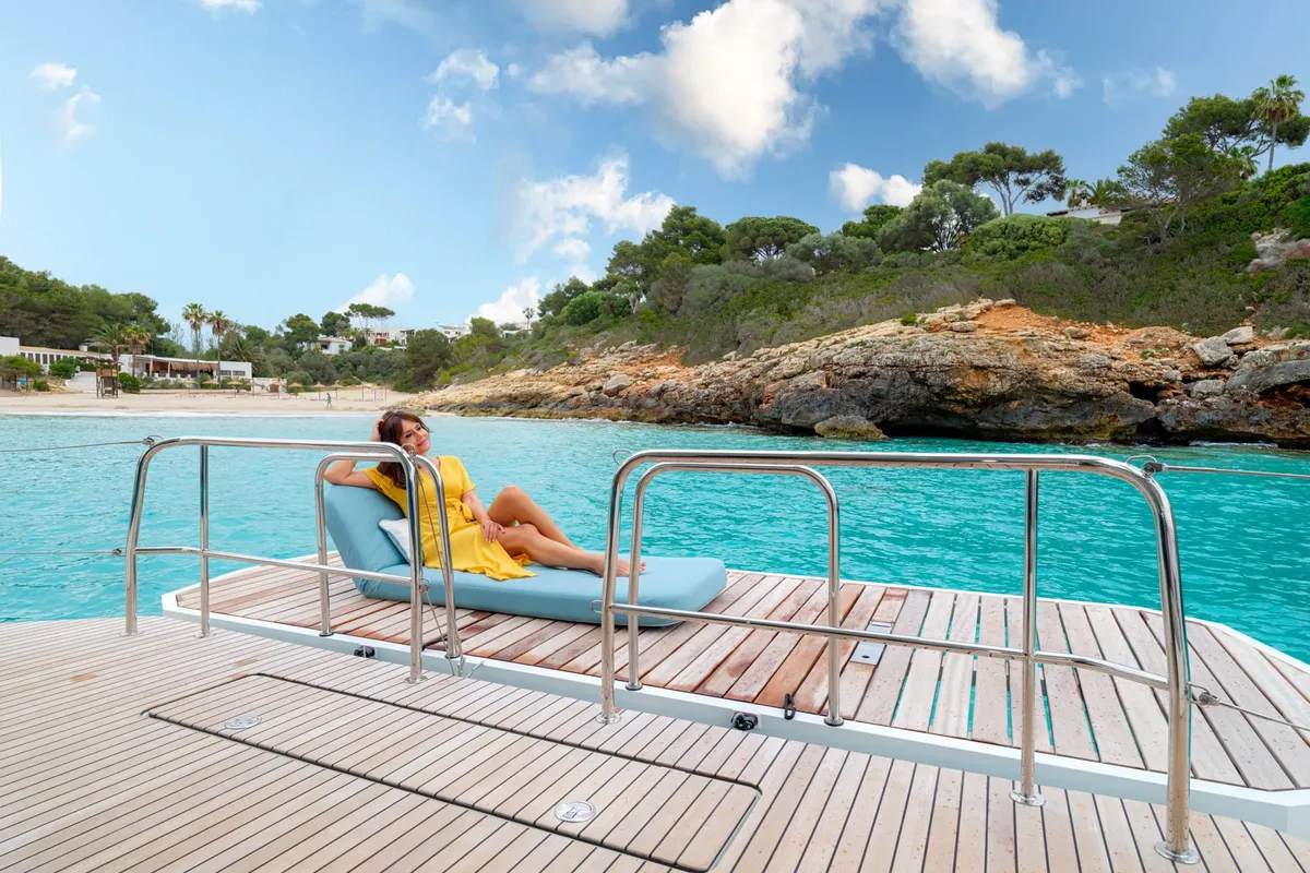 Deck of Premium +, a Lagoon 55 catamaran at Trapani, Italy