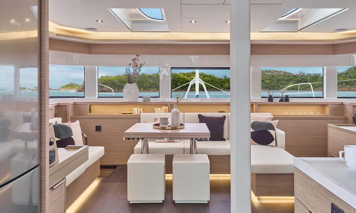 Salon of Premium +, a Lagoon 55 catamaran at Trapani, Italy
