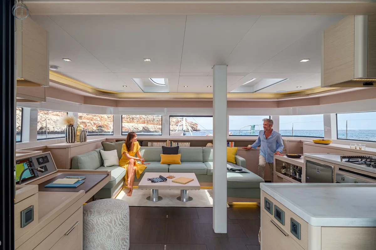 Salon of Premium +, a Lagoon 55 catamaran at Trapani, Italy