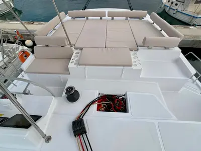 Deck of San Marco, a Bali Catspace catamaran at Đuraševići, Montenegro