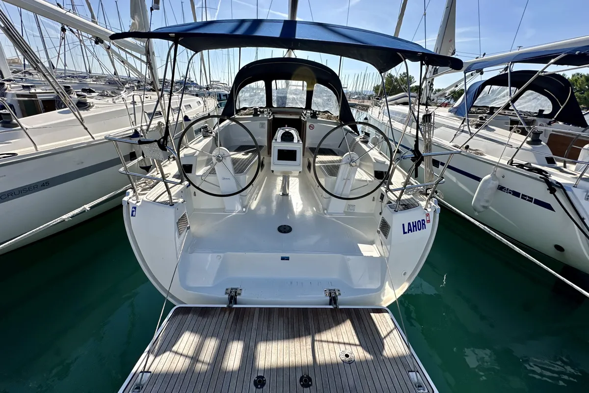 Cockpit of Lahor, a Bavaria Cruiser 37 sailboat at Sukošan, Croatia