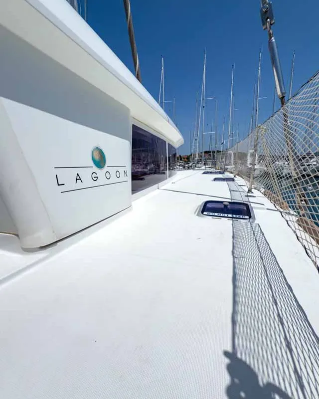 Deck of Yolamare, a Lagoon 400 S2 catamaran at Grad Pula, Croatia