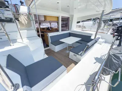 Deck of Yolamare, a Lagoon 400 S2 catamaran at Grad Pula, Croatia