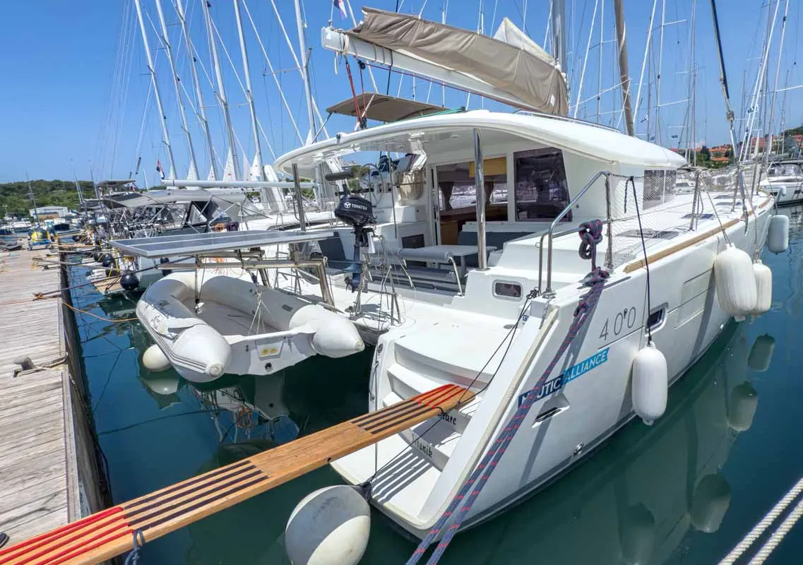 Exterior view of Yolamare, a Lagoon 400 S2 catamaran at Grad Pula, Croatia