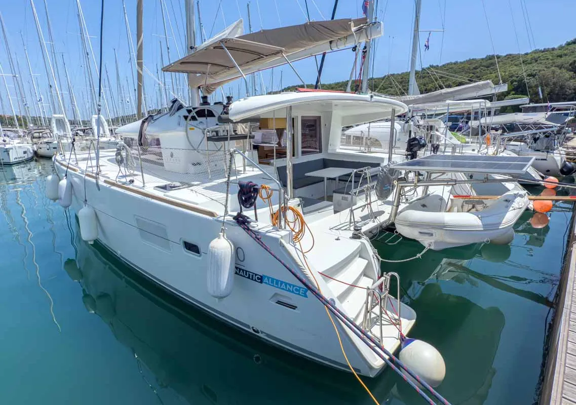 Exterior view of Yolamare, a Lagoon 400 S2 catamaran at Grad Pula, Croatia