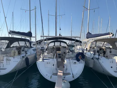 Cockpit of Toisjo, a Bavaria 42 Cruiser sailboat at Kos, Greece