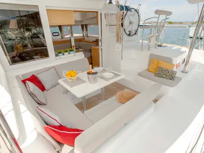 Deck of U2, a Lagoon 39 catamaran at Municipal Unit of Lefkada, Greece