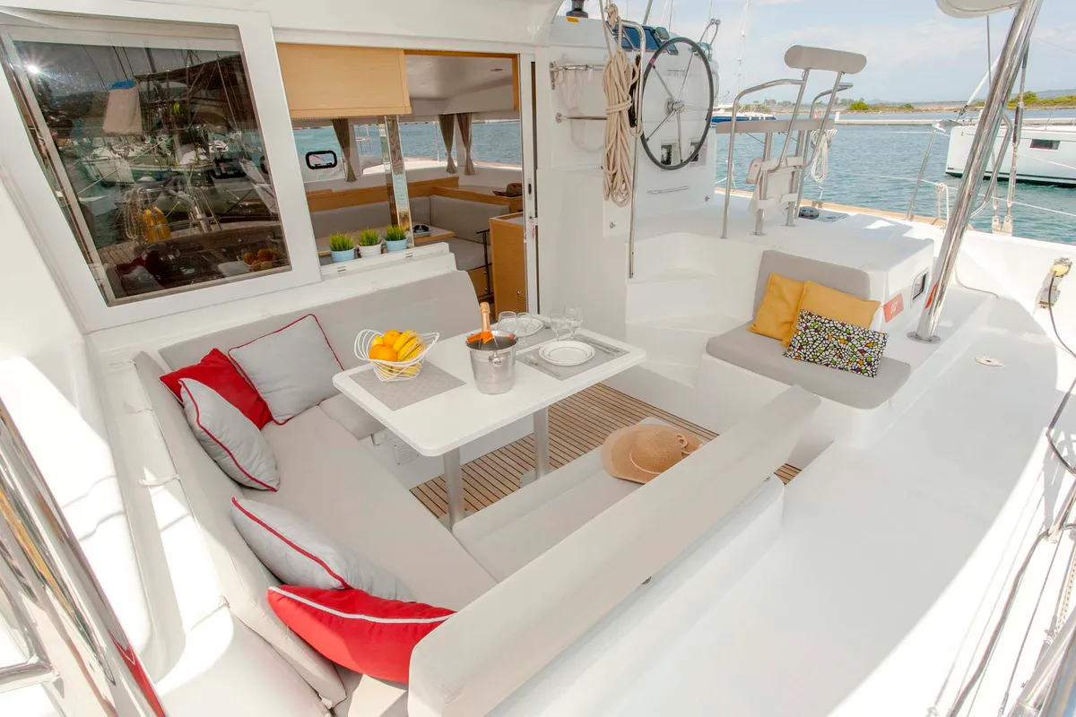 Deck of U2, a Lagoon 39 catamaran at Municipal Unit of Lefkada, Greece