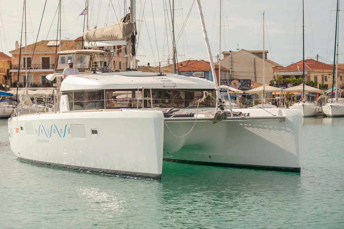 Exterior view of U2, a Lagoon 39 catamaran at Municipal Unit of Lefkada, Greece