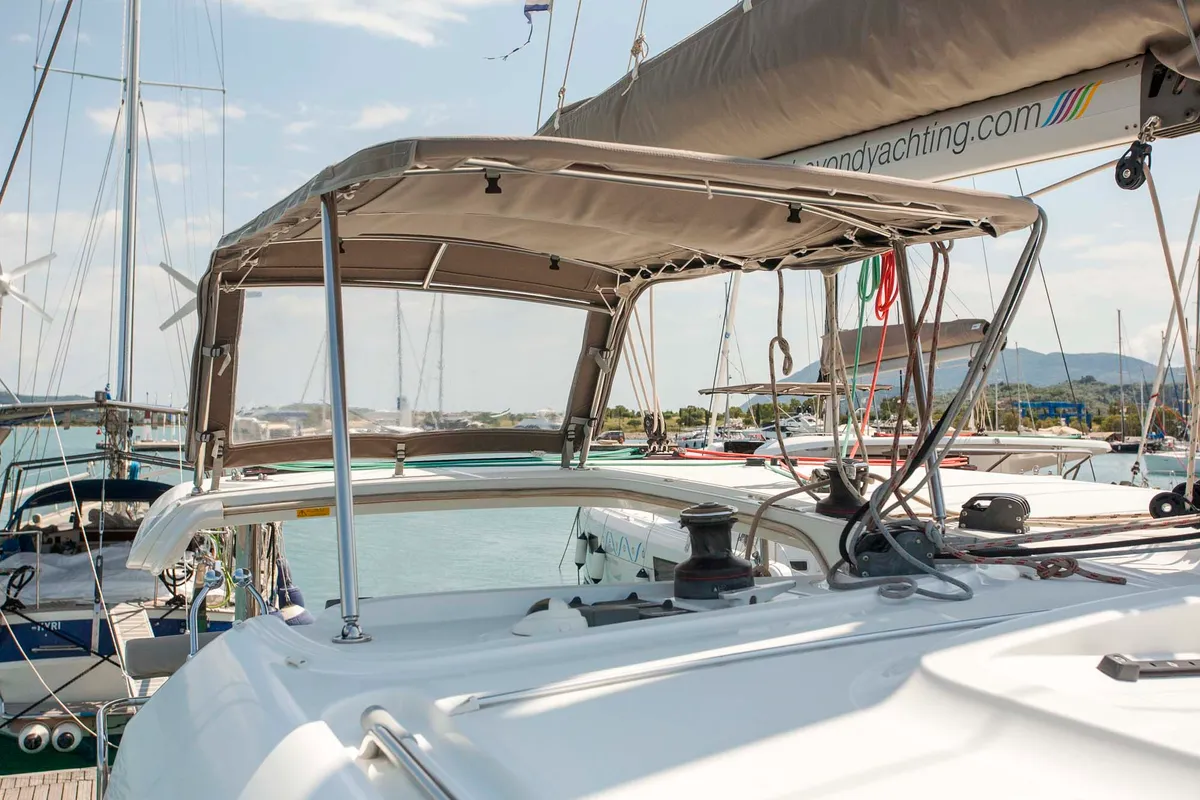Deck of U2, a Lagoon 39 catamaran at Municipal Unit of Lefkada, Greece